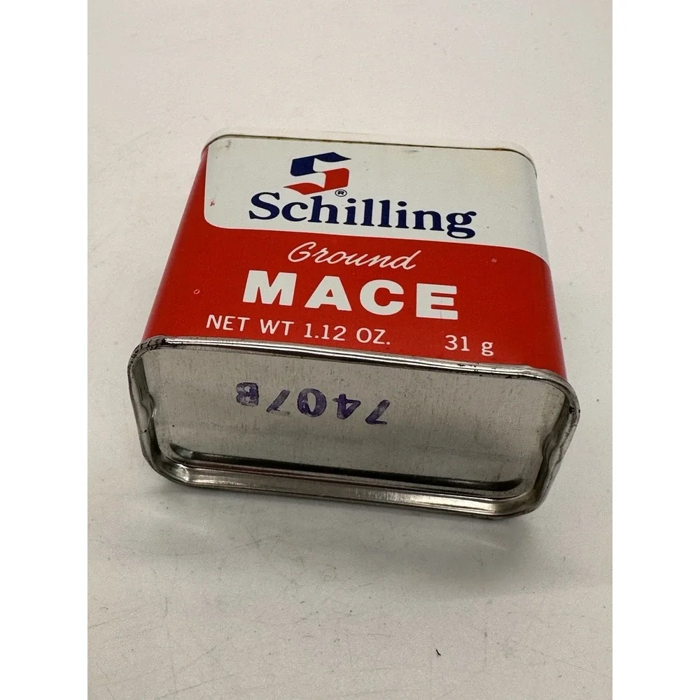 Vintage‎ Schilling Ground Mace Spice Tin Metal Can White Lid McCormick 1.12 Oz